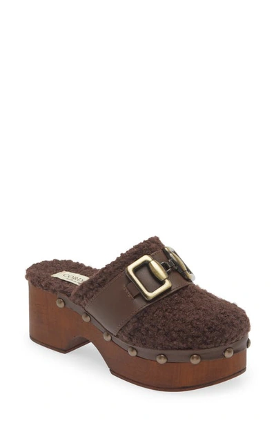 Cordani Winona Faux Shearling Platform Clog In Cacao/ Cacao