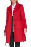 Karl Lagerfeld Belted Wool Blend Patch Pocket Coat In Red