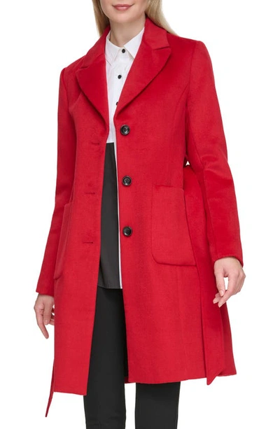 Karl Lagerfeld Belted Wool Blend Patch Pocket Coat In Red
