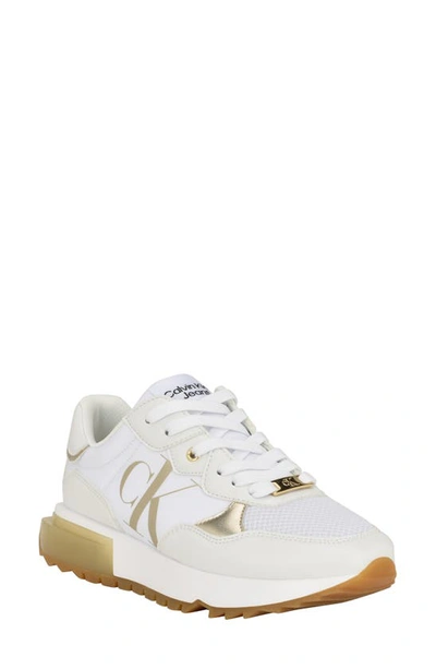 Calvin Klein Magalee Trainer In White/gold