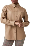 Spanx Oversize Faux Leather Snap-up Shirt In Toffee