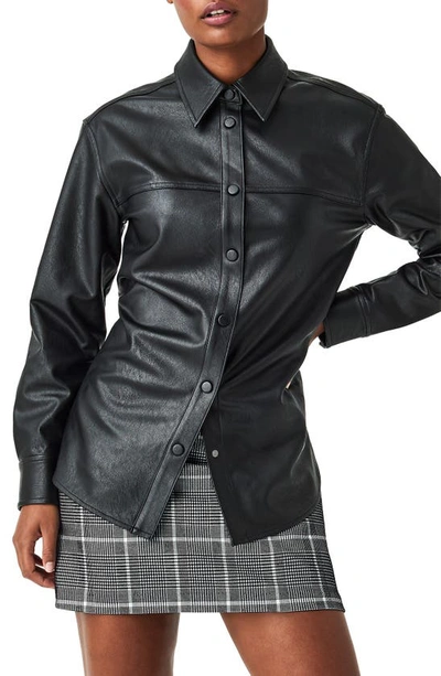 Spanx Oversize Faux Leather Snap-up Shirt In Luxe Black