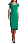 Tadashi Shoji Pleated Cap Sleeve Crepe Sheath Dress In Bamboo