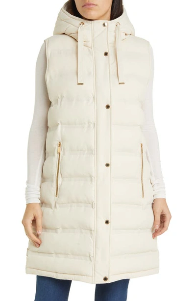 Bcbgeneration Hooded Water Resistant Longline Puffer Vest In Ivory