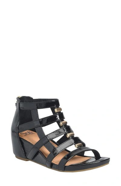 Söfft Rio Ii Strappy Wedge Sandal In Black Patent