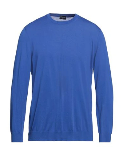 Drumohr Man Sweater Bright Blue Size 44 Cotton