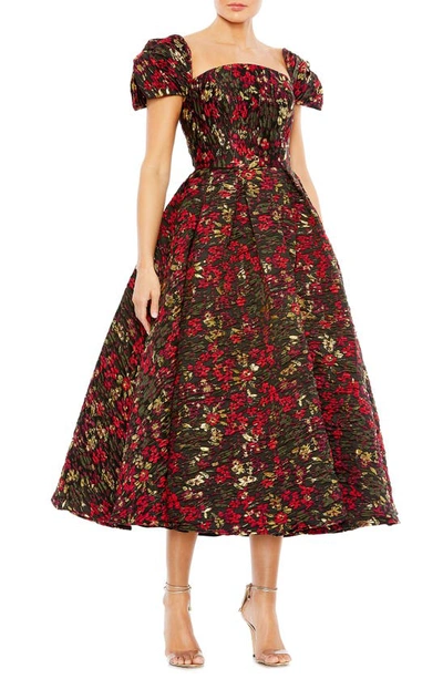 Mac Duggal Floral Brocade Cocktail Midi Dress In Black Multi