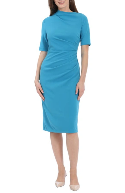 Maggy London Asymmetric Neck Sheath Midi Dress In Blue
