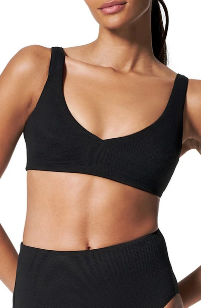 Spanx Women's Textured Pique Plunge Bikini Top In Very Black