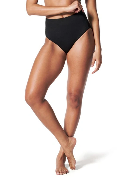 Spanx Women's Pique High-waist Bikini Bottoms In Very Black