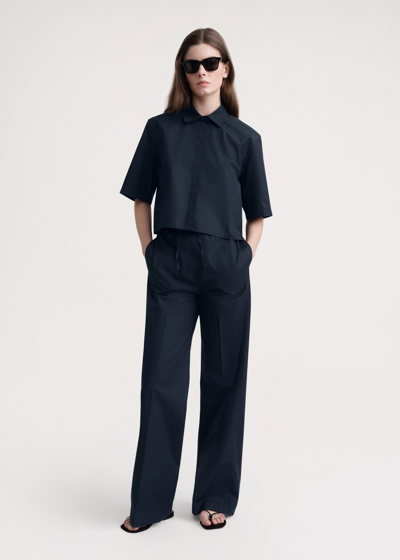 Totême Cropped Cotton-poplin Shirt Dark Navy