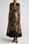 LELA ROSE BLAIR METALLIC EMBROIDERED FLORAL GOWN