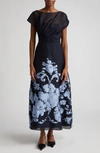 Lela Rose Evelyn Floral Embroidered Midi Dress In Navy