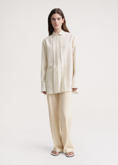 Totême Pleated Silk Shirt In Macadamia