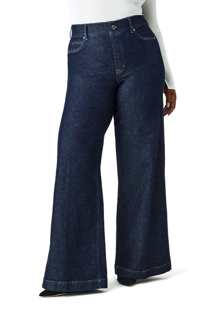 Spanx Wide Leg Pull-on Jeans In Raw Indigo Wash