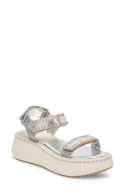 Dolce Vita Debra Platform Sandal In Silver Distressed Leather