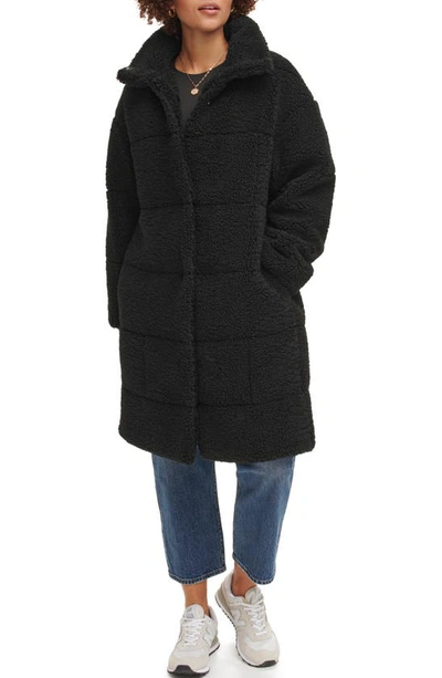 Levi's Quilted Fleece Long Teddy Coat In Black