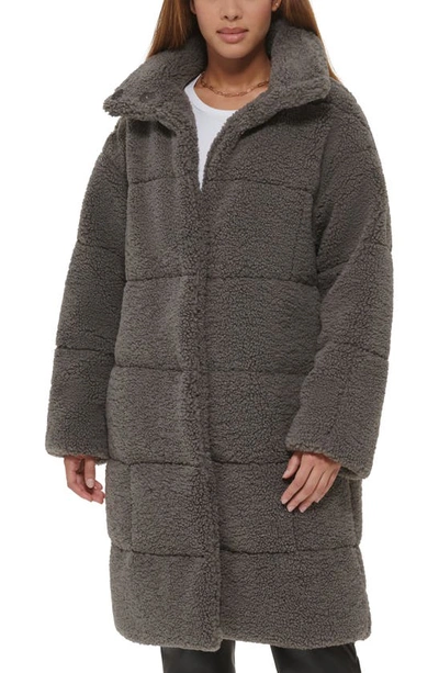 Levi's Quilted Fleece Long Teddy Coat In Carbon Grey