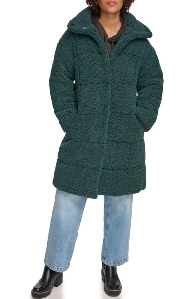 Levi's Quilted Fleece Long Teddy Coat In Darkest Spruce