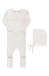 Feltman Brothers Babies' Ruffled Yoke Rib Footie & Bonnet Set In Ivory