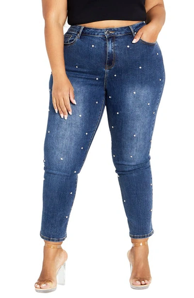 City Chic Jean Diamante Jeans In Blue