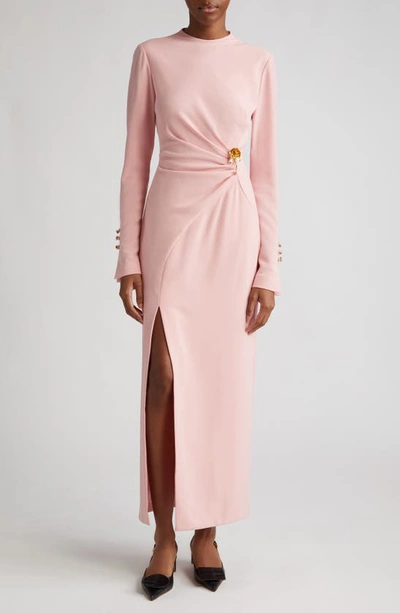 Lela Rose Draped Sheath Dress With Gold-tone Detail In Blush