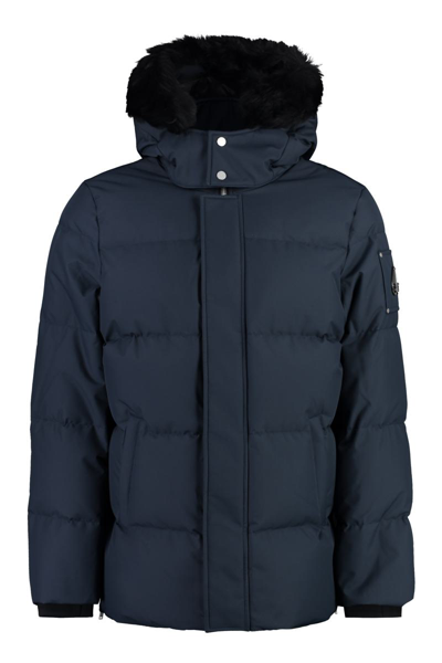 Moose Knuckles Hooded Nylon Down Jacket In Blue