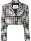 Msgm Cropped Houndstooth Single-breasted Blazer In Grey