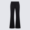 Palm Angels Navy Blue Black Cotton And Virgin Wool Blend Flared Pants In Navy Blue Black