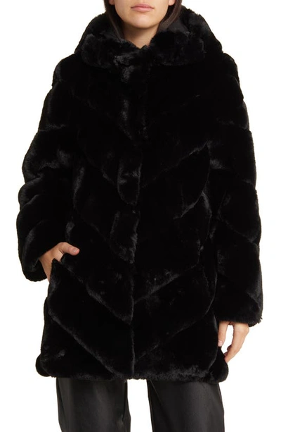 Bcbgmaxazria Chevron Faux Fur Hooded Jacket In Black