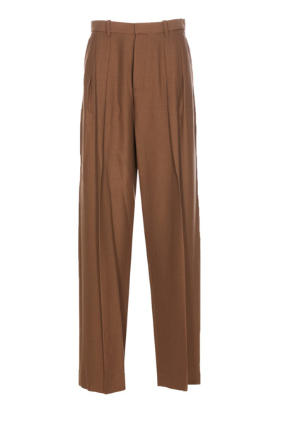 Victoria Beckham Pleated High-waisted Straight-leg Pants In Brown