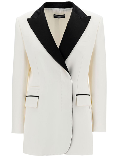 Dolce & Gabbana White Double-breasted Jacket With Peak Revers In Viscose Blend Woman