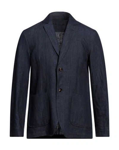 Lardini Man Suit Jacket Midnight Blue Size M Linen