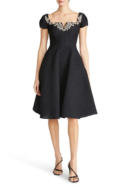 Theia Milena Beaded Jacquard Cocktail Dress In Black