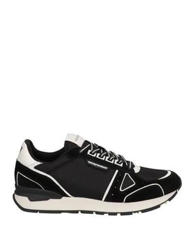 Emporio Armani Man Sneakers Black Size 7 Soft Leather, Textile Fibers In Black