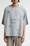 4sdesigns Oversize Viscose & Silk Woven Graphic T-shirt In Light Gray
