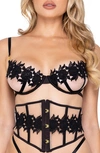 Roma Confidential Ebony Rose Underwire Bra, Waspie & G-string Set In Black