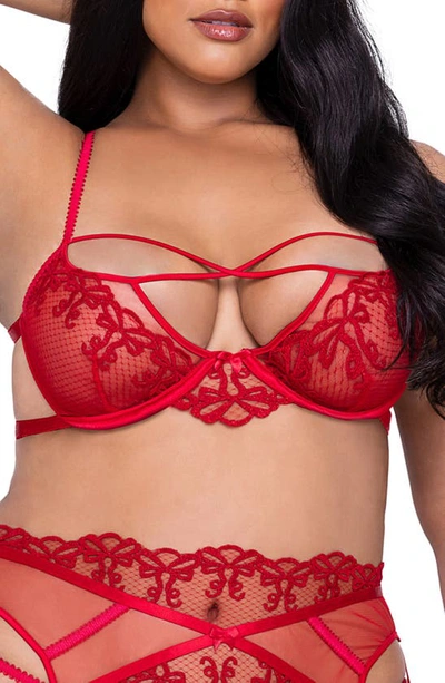Roma Confidential Rouge Bow Underwire Bra, Garter Belt & Thong In Red
