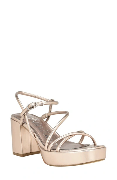 Calvin Klein Lilian Metallic Platform Sandal In Taupe Metallic