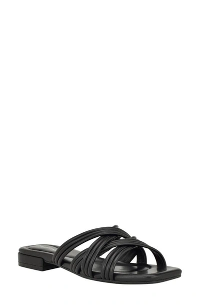 Calvin Klein Trivy Womens Criss Cross Strappy Slide Sandals In Black- Faux Leather