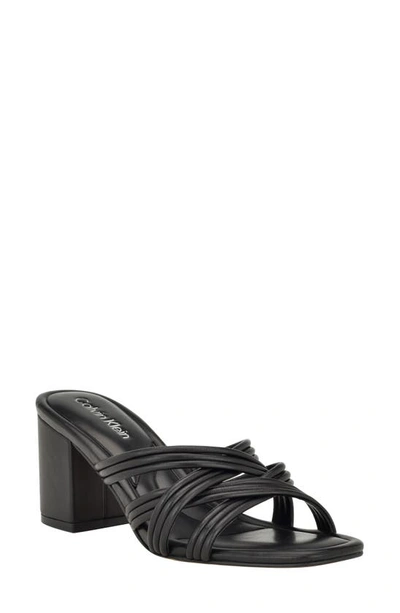 Calvin Klein Women's Terisa Strappy Square Toe Dress Sandals In Black Leather