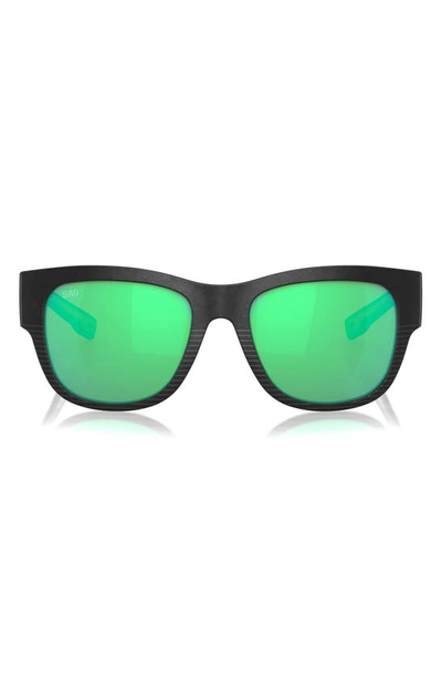 Costa Del Mar Caleta 55mm Mirrored Polarized Square Sunglasses In Black/ Green Mirror