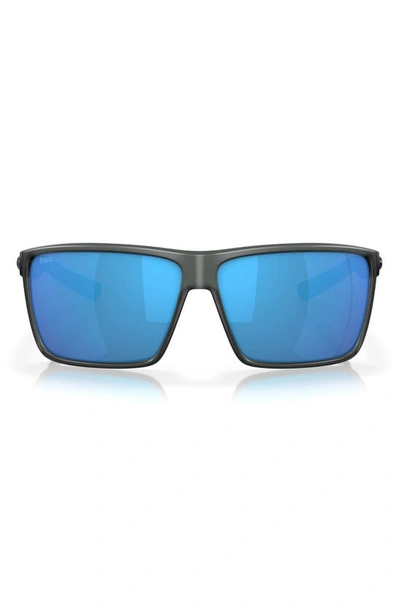 Costa Del Mar Rincon 63mm Polarized Oversize Rectangular Sunglasses In Blue Mirror