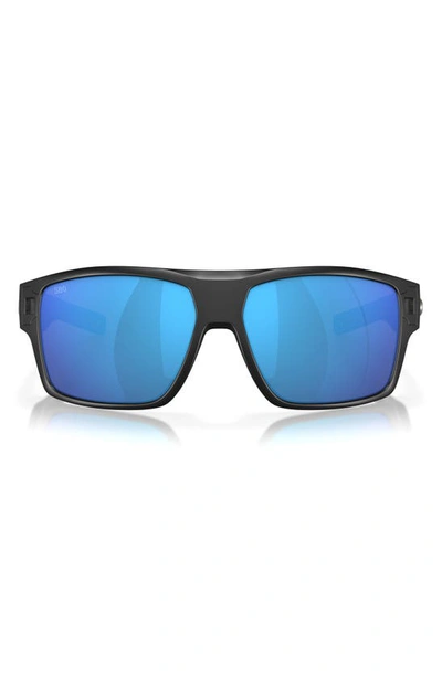 Costa Del Mar Diego 62mm Mirrored Polarized Oversize Rectangular Sunglasses In Matte Black