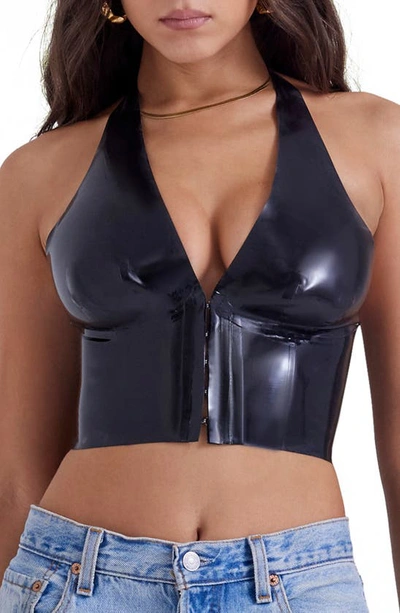 House Of Cb Ariadne Latex Halter Top In Black