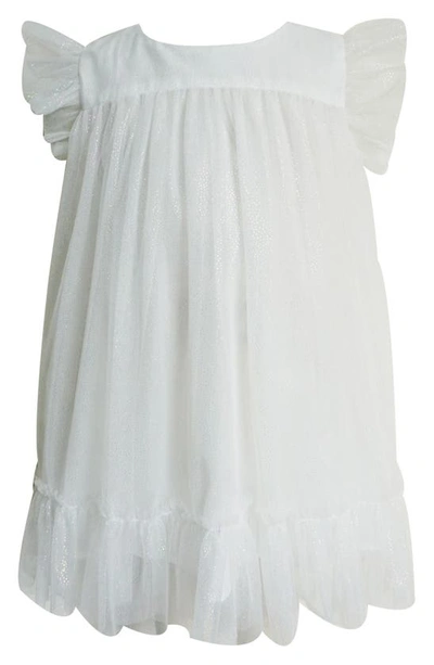 Popatu Babies' Ruffle Sleeve Glitter Tulle Dress In White