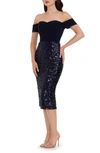 Dress The Population Bailey Velvet & Sequin Sheath Dress In Midnight Blue B