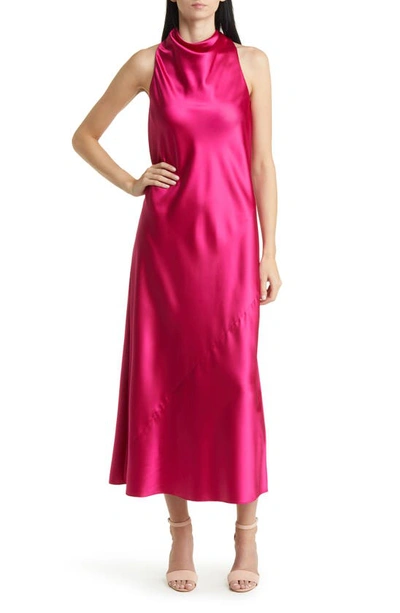 ANNE KLEIN COWL NECK SLEEVELESS SATIN MAXI DRESS