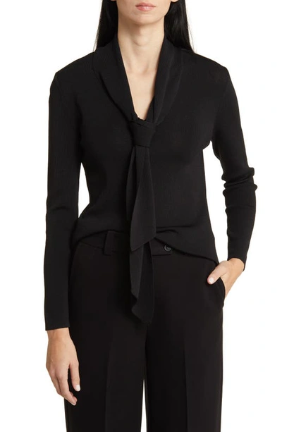 Anne Klein Tie Neck Knit Top In Anne Black