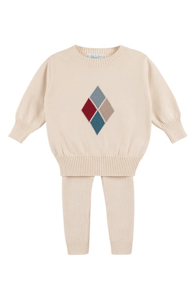 Feltman Brothers Babies' Argyle Sweater & Rib Pants Set In Ecru